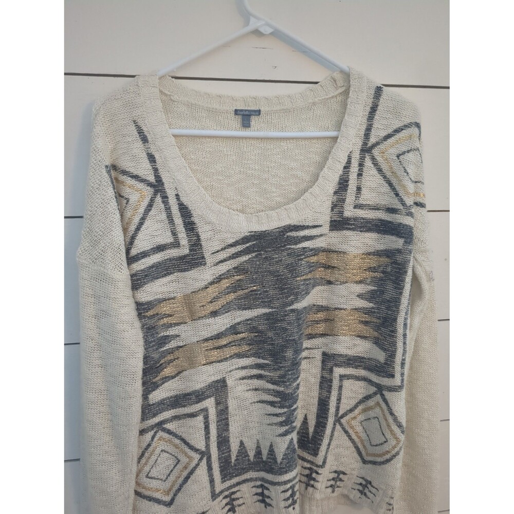 Charlotte ruse gold gray abstract scoop neck sweater large fall winter '90s -00